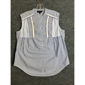 Lane Bryant Womens Popover Tank Top Size 14 Striped Boho Cottage Lace Peasant